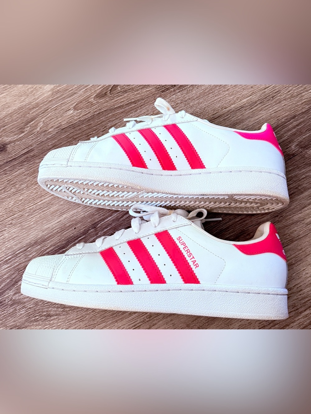 Adidas Originals Superstar J White Real Pink Leather Shoes CG6608